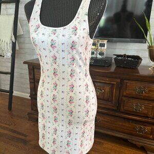 LoveShackFancy NWOT! White & Pink Floral Sleeveless Racerback Bodycon Dress Sz S